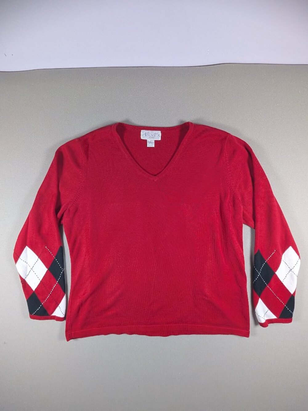 Women's Annex Red Sweater with Argyle Sleeves Size XL